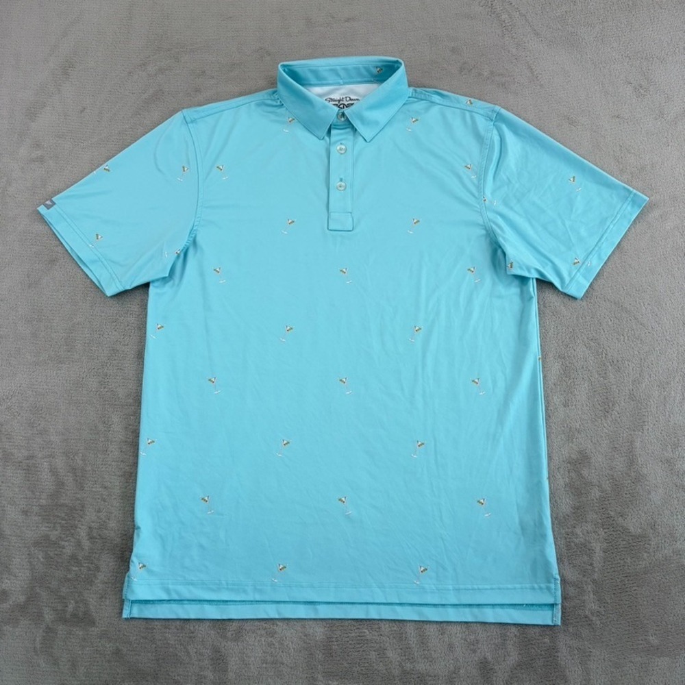 Straight Down Performance Golf Polo Shirt in Blue Men Small Martini Cocktails